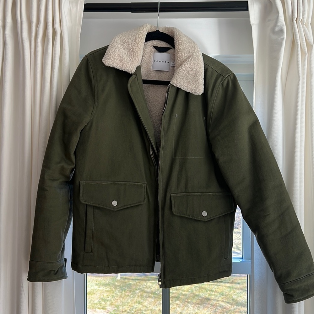Topman Utility Sherpa Lined Green Jacket